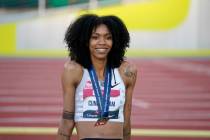 Vashti Cunningham smiles after winning the women's high jump during the U.S. track and field ch ...