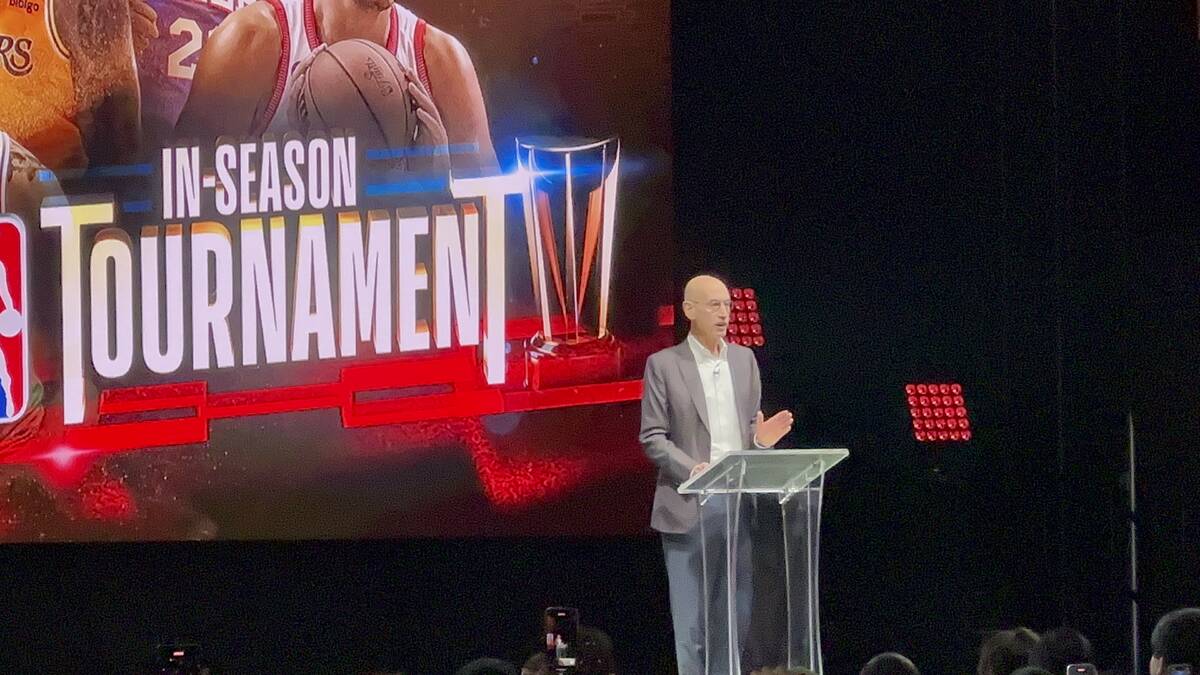 NBA Commissioner Adam Silver introduces the NBA's first in-season tournament, set to culminate ...