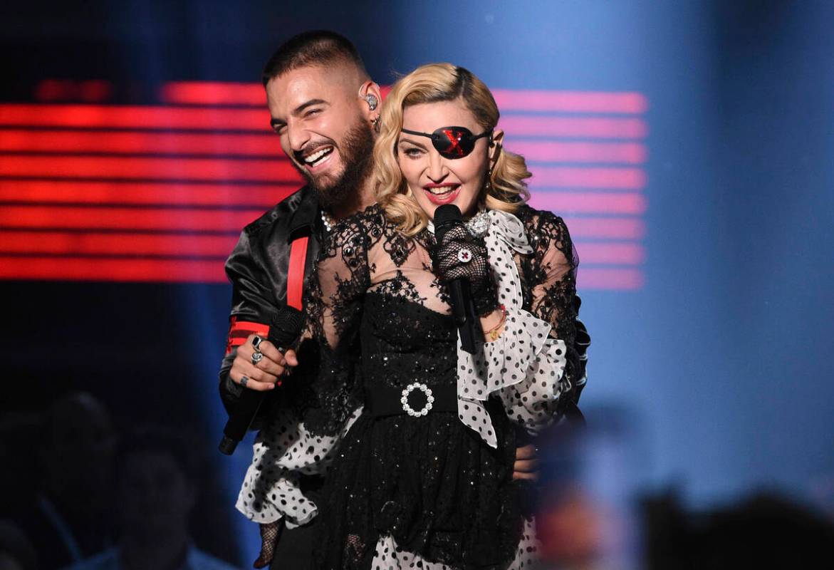 Maluma, left, and Madonna perform "Medellin" at the Billboard Music Awards on Wednesd ...