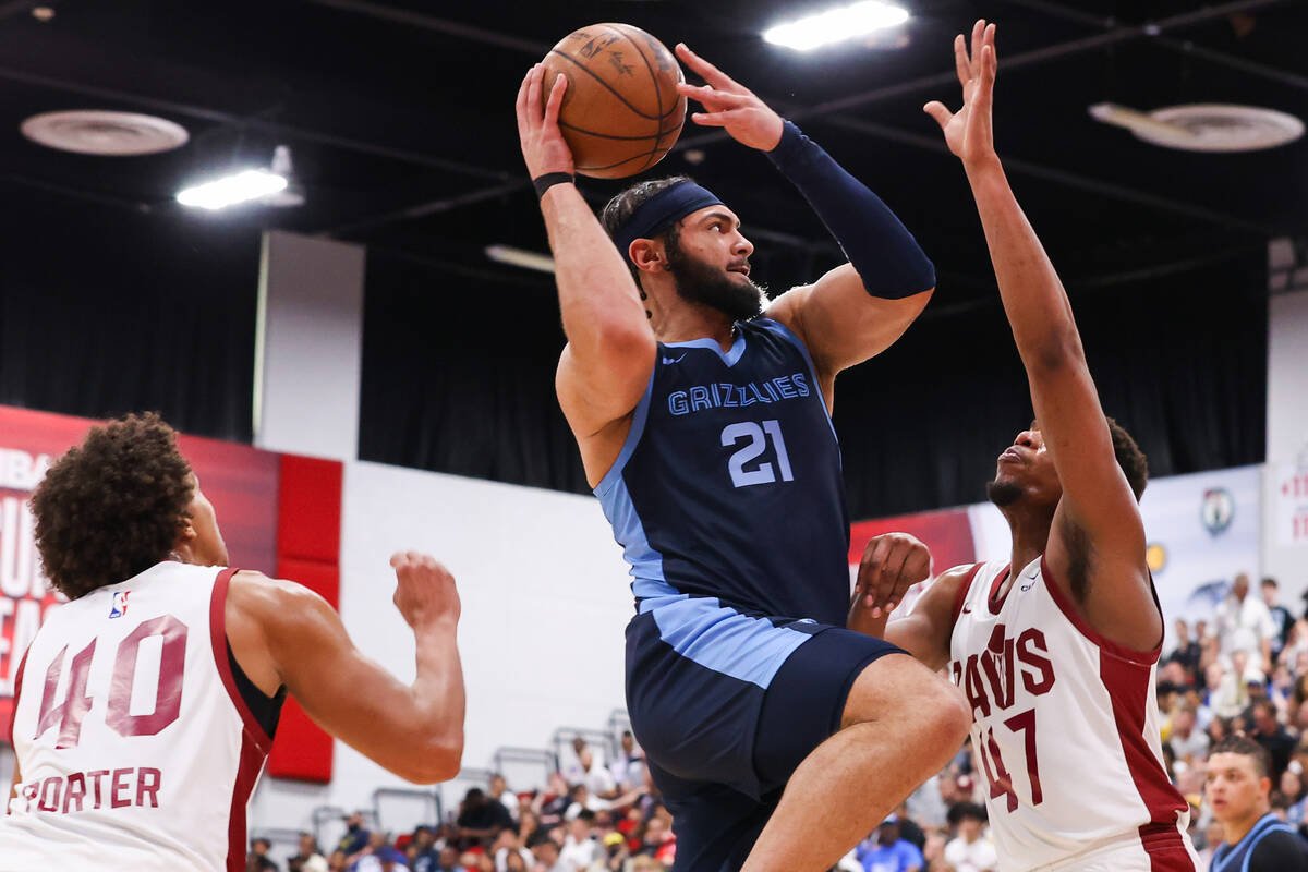 Memphis Grizzlies forward David Roddy (21) goes for a layup during an NBA Summer League game at ...