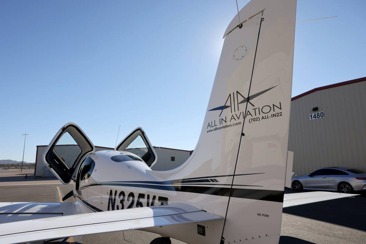 A Cirrus SR20 is ready for a student flight at All In Aviation flight school at Henderson Execu ...