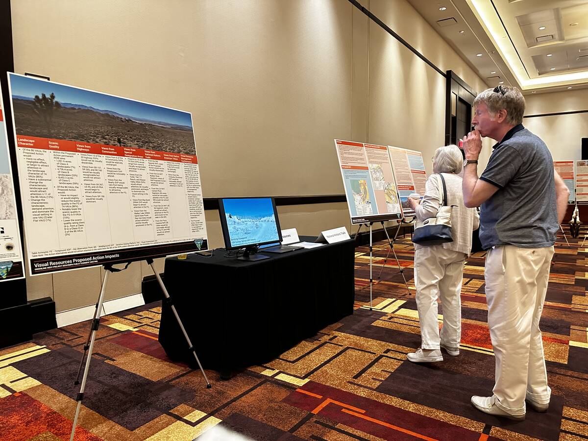 Dozens of people gathered at the Bureau of Land Management's public meeting at the Aliante Hote ...