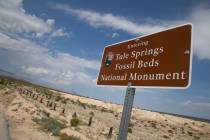 A sign marks the boundary of Tule Springs Fossil Beds National Monument in Las Vegas in Septemb ...