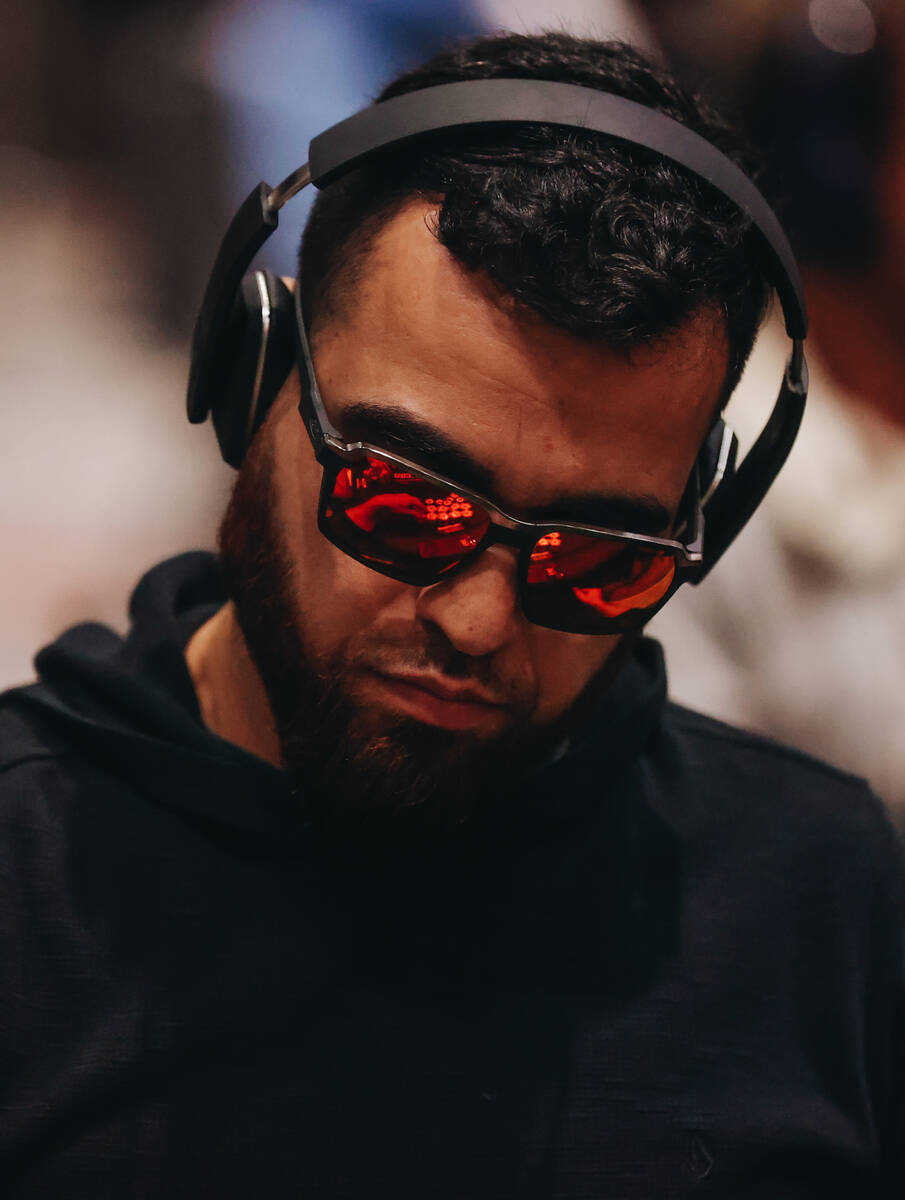 A poker table is reflected in the glasses of a poker player during the World Series of Poker $1 ...