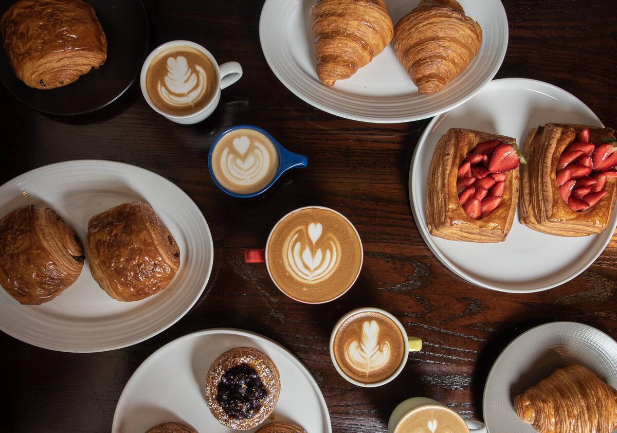 Coffee and pastries from the breakfast and bakery menu at 1228 Main, opened in June 2023 at 122 ...