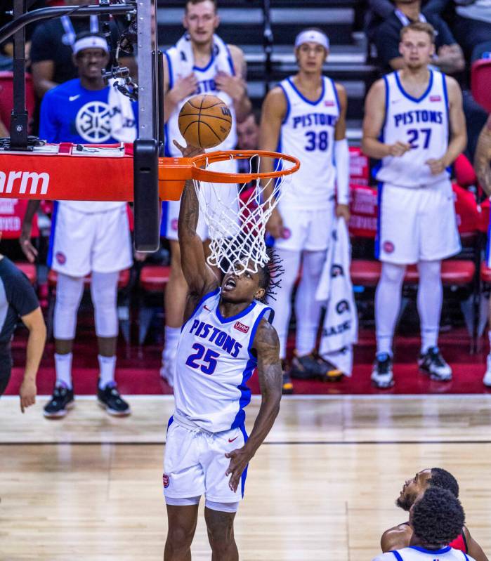 Detroit Pistons guard Marcus Sasser (25) lays the ball in against the Toronto Raptors during th ...