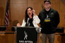 SAG-AFTRA president Fran Drescher, left, and SAG-AFTRA National Executive Director and Chief Ne ...