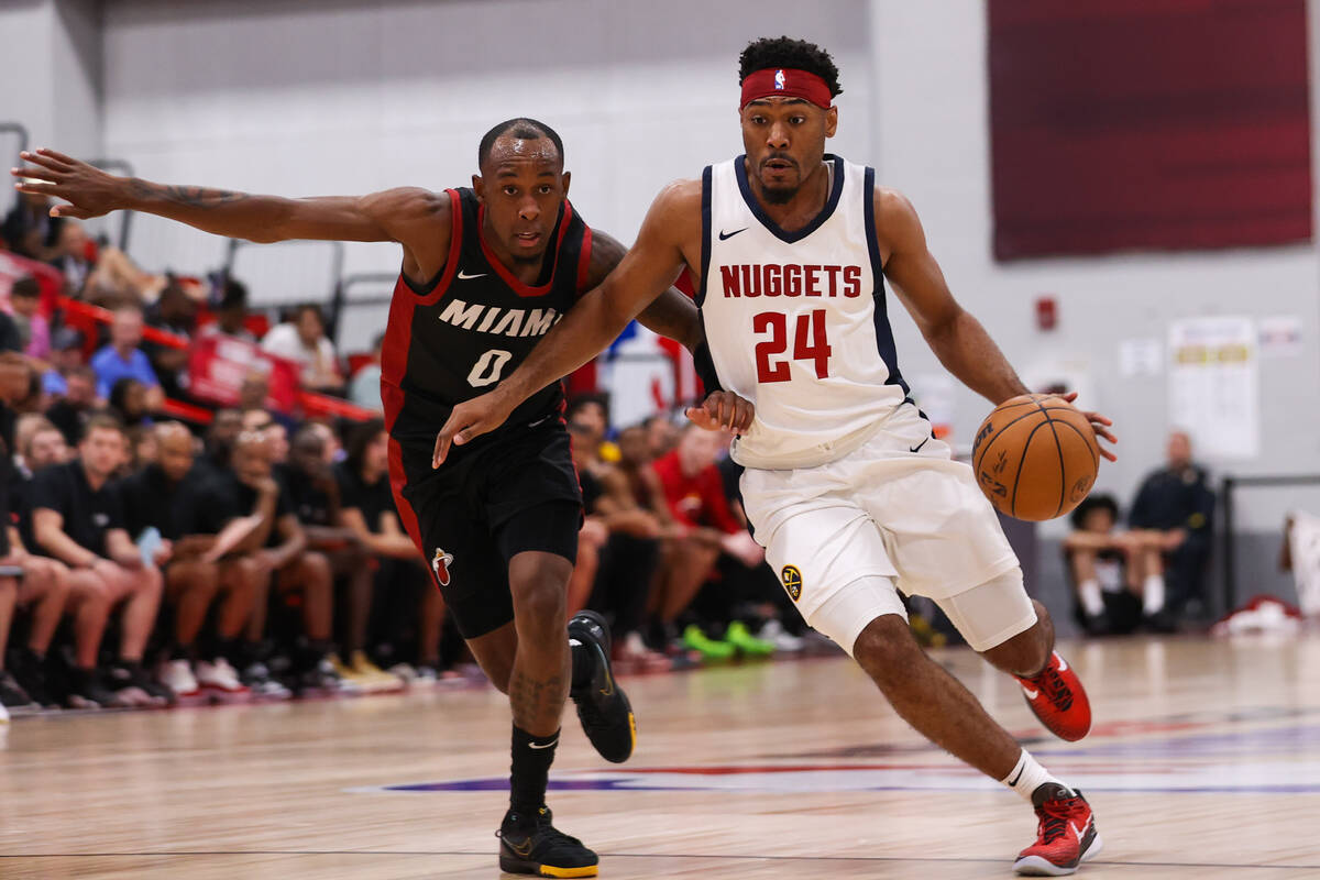 Denver Nuggets guard Jalen Pickett (24) drives the ball down the court during an NBA Summer Lea ...