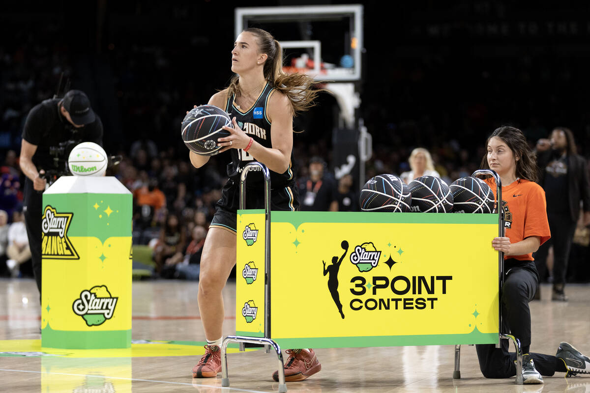 New York Liberty guard Sabrina Ionescu competes during the WNBA All-Star three-point contest at ...