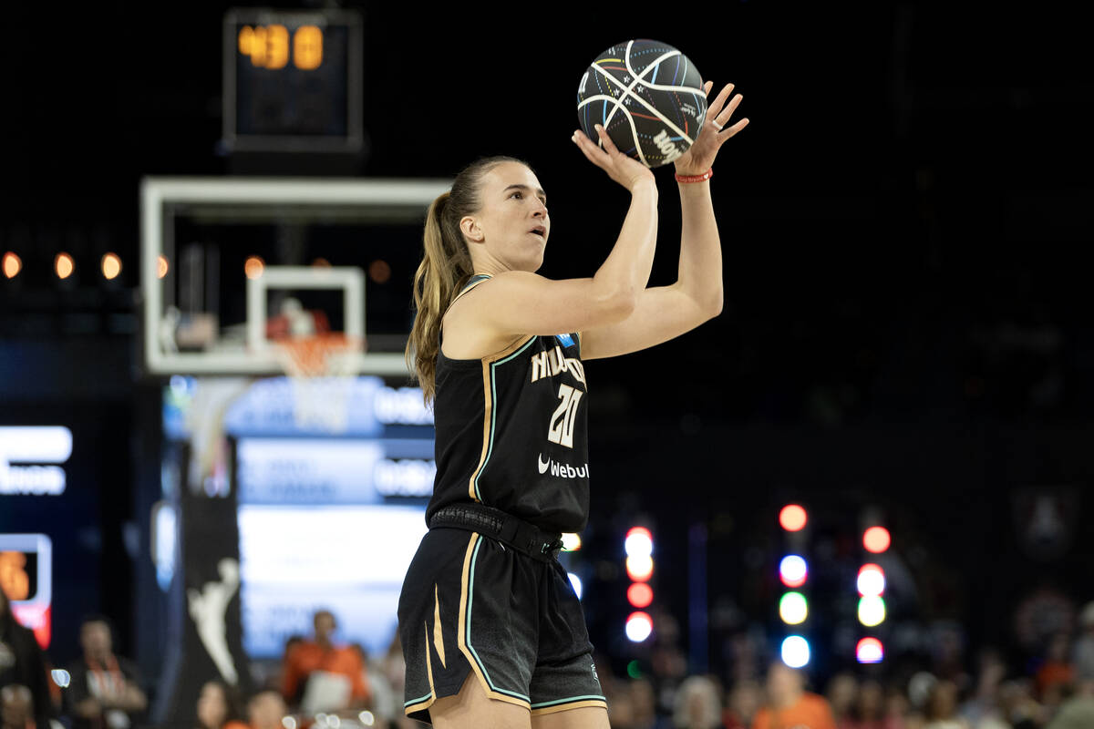 New York Liberty guard Sabrina Ionescu competes during the WNBA All-Star skills competition at ...
