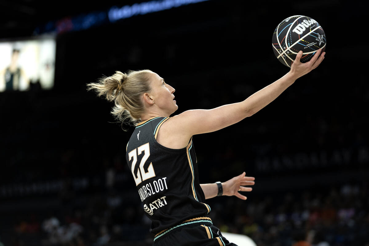 New York Liberty guard Courtney Vandersloot competes during the WNBA All-Star skills competitio ...