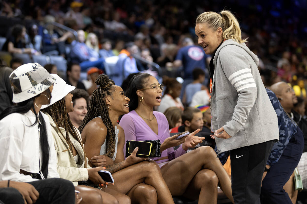 Las Vegas Aces head coach Becky Hammon chats with curtsied attendees during the WNBA All-Star t ...