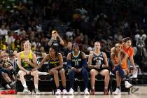 Seattle Storm guard Sami Whitcomb, left, Indiana Fever guard Kelsey Mitchell, Dallas Wings gua ...