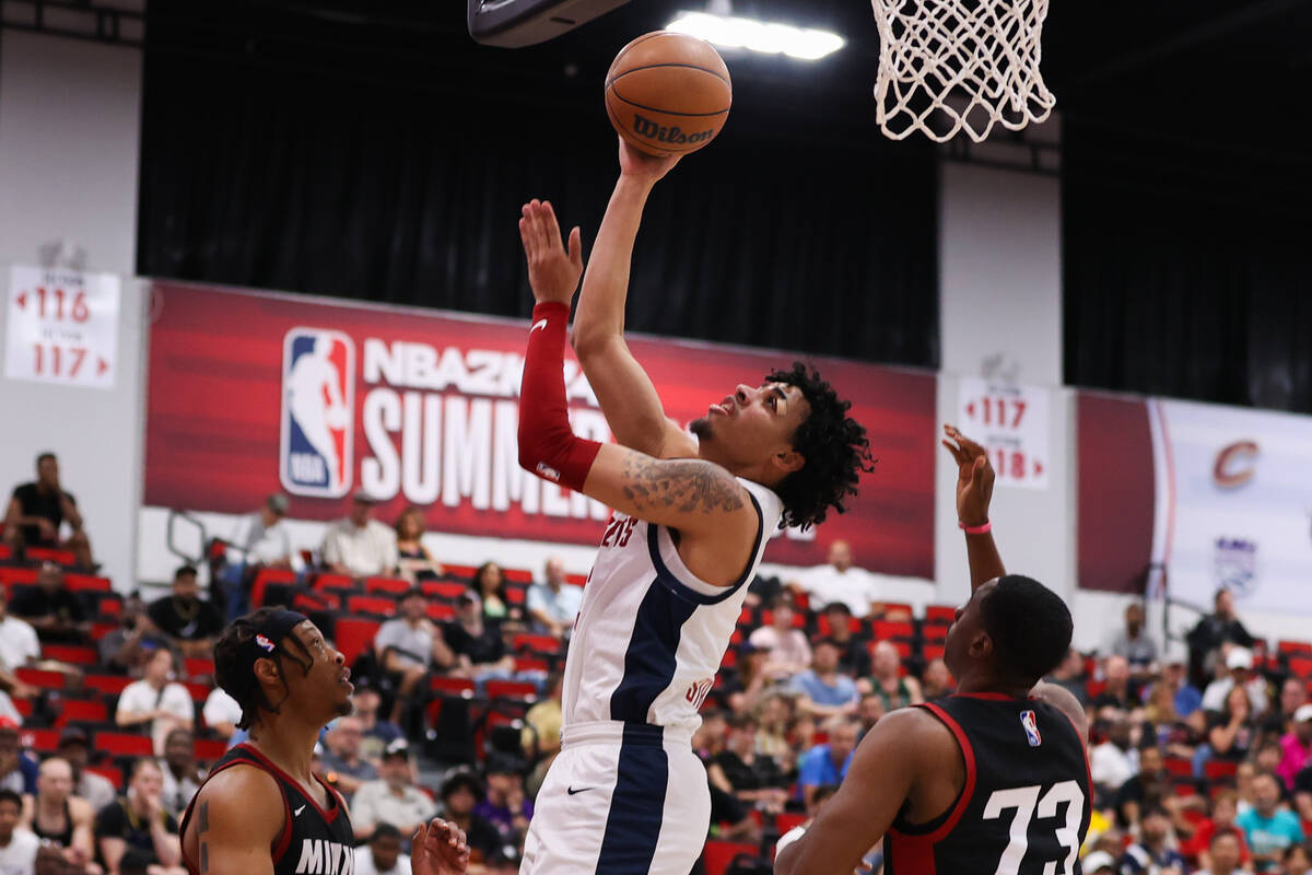 Denver Nuggets guard Julian Strawther (3) goes in for a layup during an NBA Summer League game ...