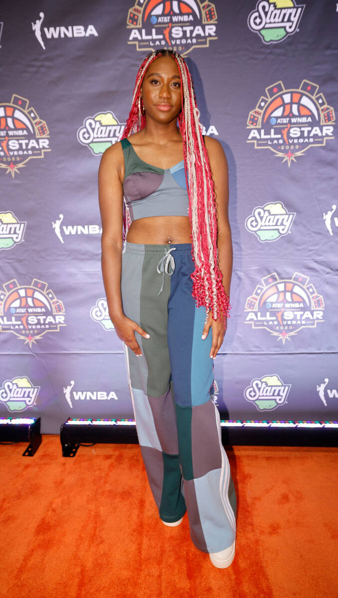 Aliyah Boston of Indiana Fever poses for a photo on the WNBA Orange Carpet outside Della's Kitc ...