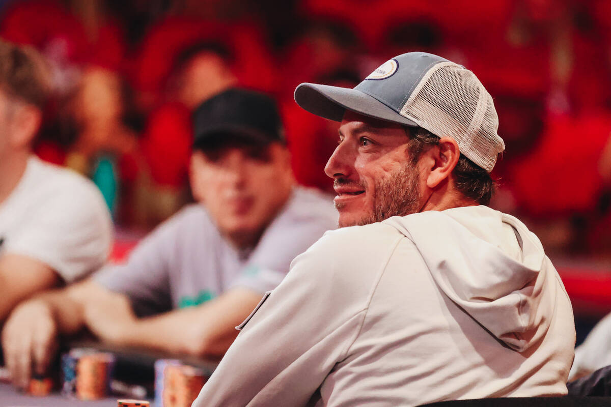 Daniel Weinman smiles during the $10,000 buy-in No-limit Hold’em World Championship at t ...