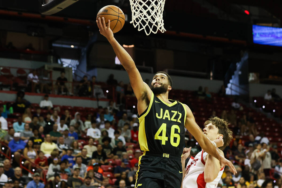 Utah Jazz forward Keshawn Justice (46) goes in for.a layup during an NBA Summer League game at ...