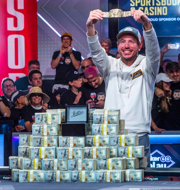 Daniel Weinman holds a new Jostens bracelet while joined by his supporters after winning the Wo ...