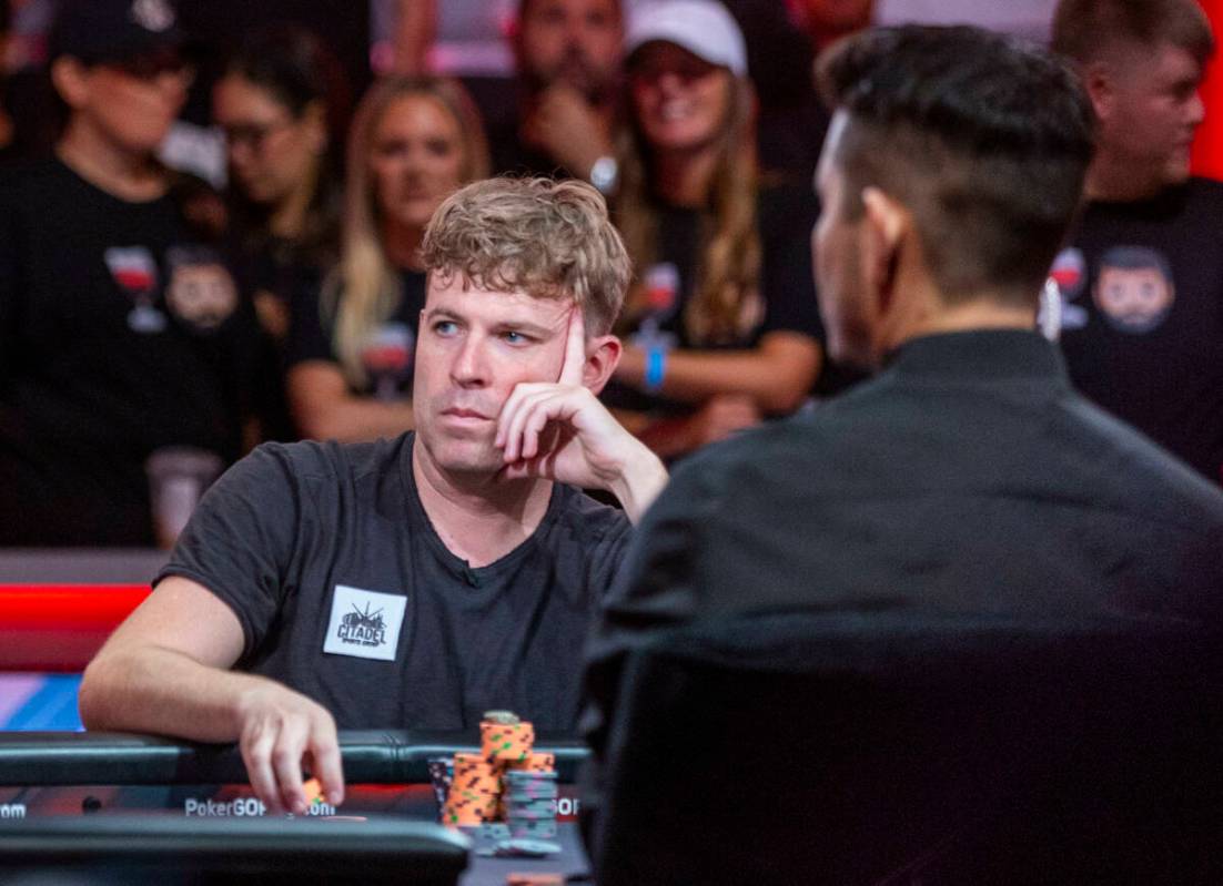 Adam Walton considers his play on the final day at the World Series of Poker Main Event in the ...