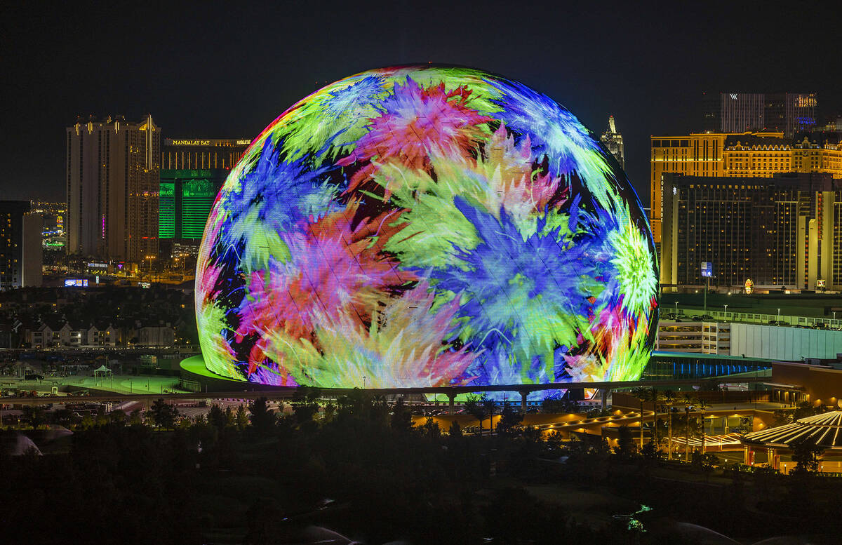 The Sphere illuminates the Las Vegas skyline with a dazzling display to celebrate Independence ...