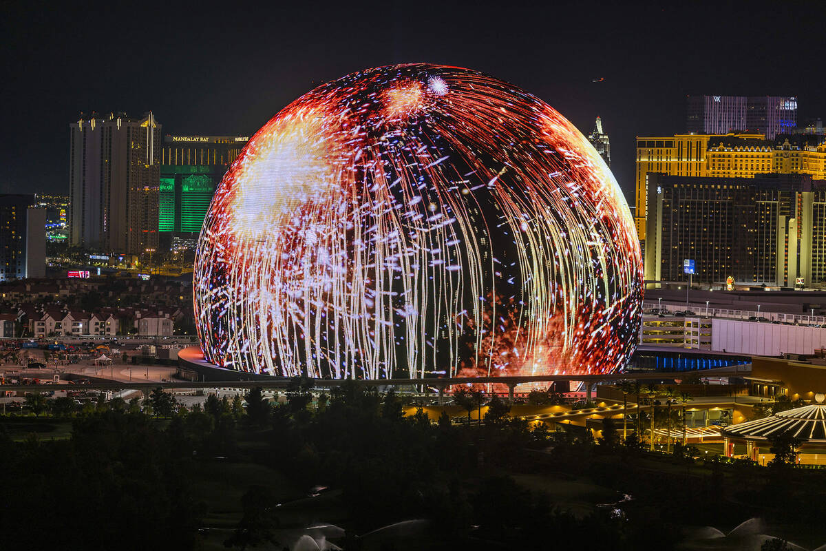 The Sphere illuminates the Las Vegas skyline with a dazzling display to celebrate Independence ...