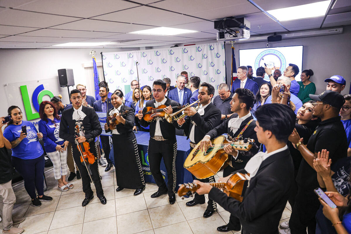 The Desert Springs mariachi band performs at a ceremonial signing event for Senate Bill 92, a l ...