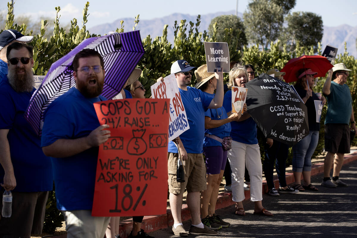 Educators and members of the Clark County Education Association protest outside Superintendent ...