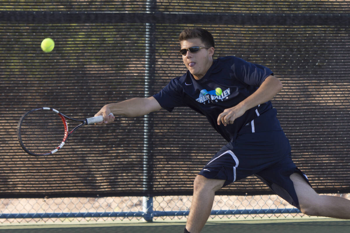 Green Valley's Brandon Farber plays tennis against Green Valley's Ben Lieberman during the Sunr ...