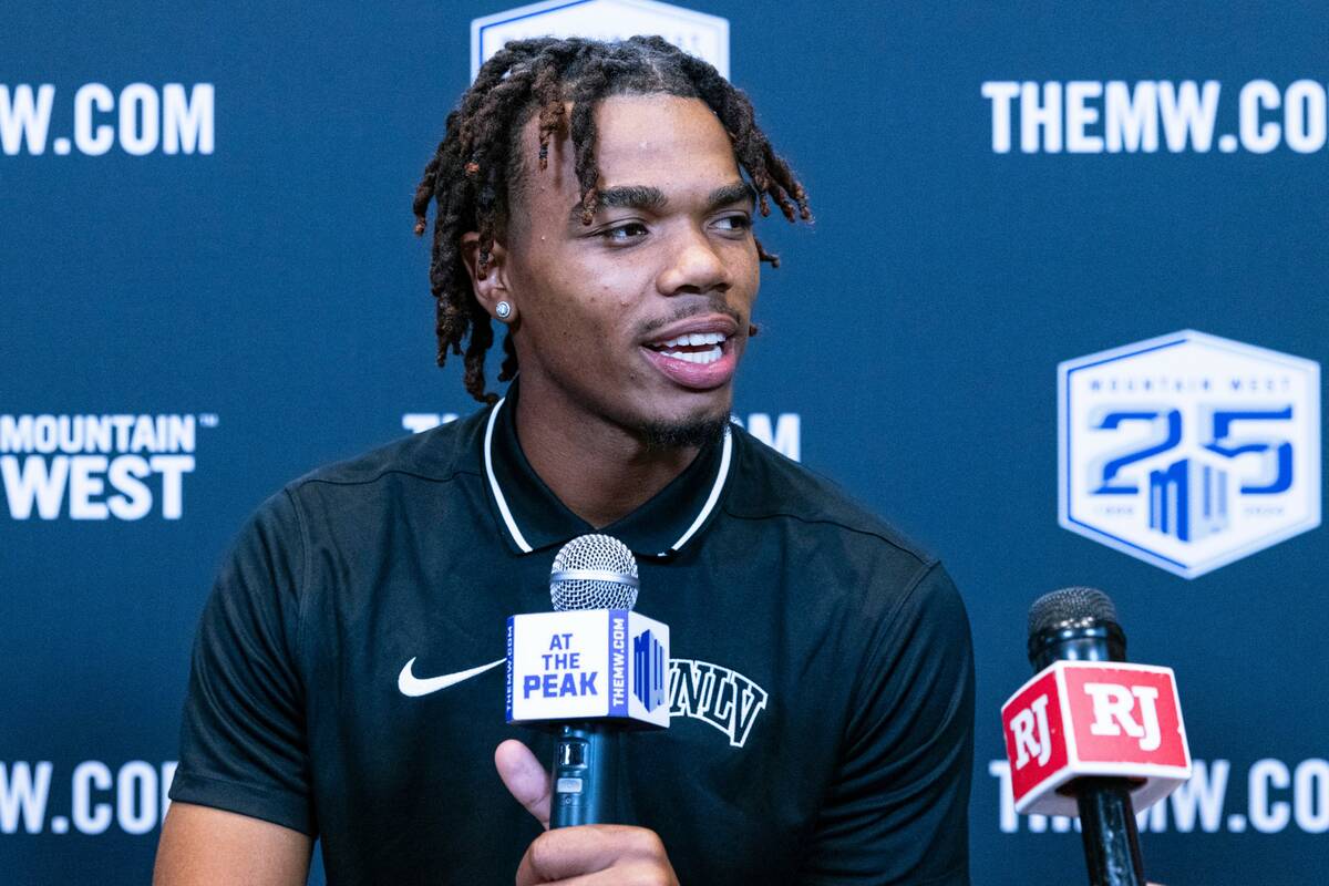 UNLV Rebels quarterback Doug Brumfield speaks to the media during media day at Circa resort and ...
