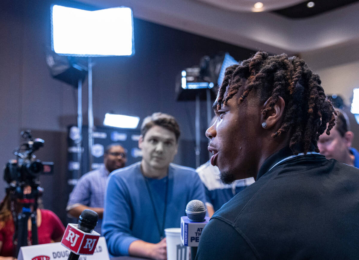 UNLV Rebels quarterback Doug Brumfield speaks to the media during media day at Circa resort and ...