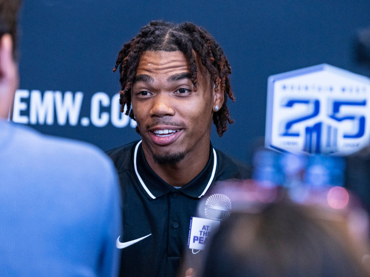UNLV Rebels quarterback Doug Brumfield speaks to the media during media day at Circa resort and ...