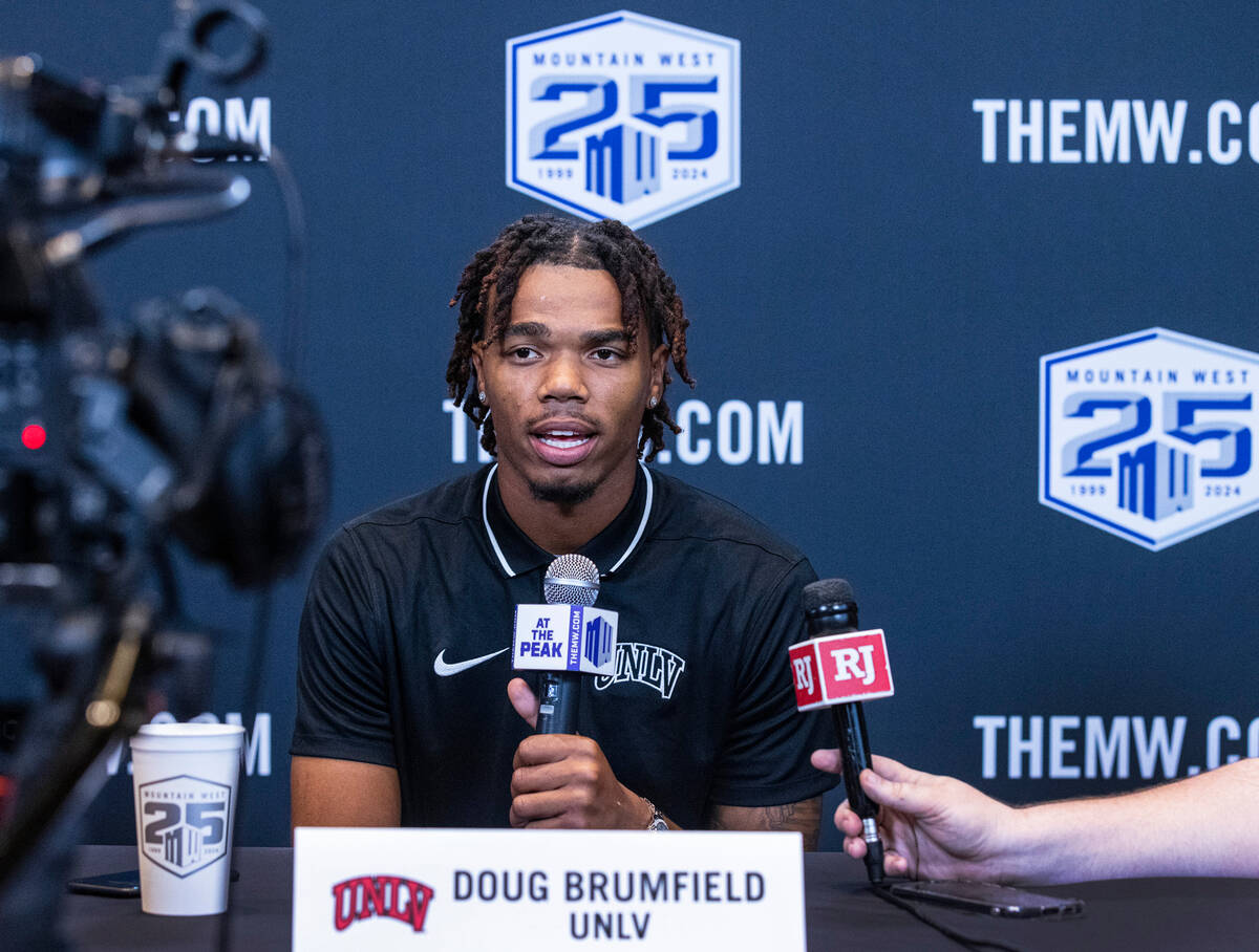 UNLV Rebels quarterback Doug Brumfield speaks to the media during media day at Circa resort and ...