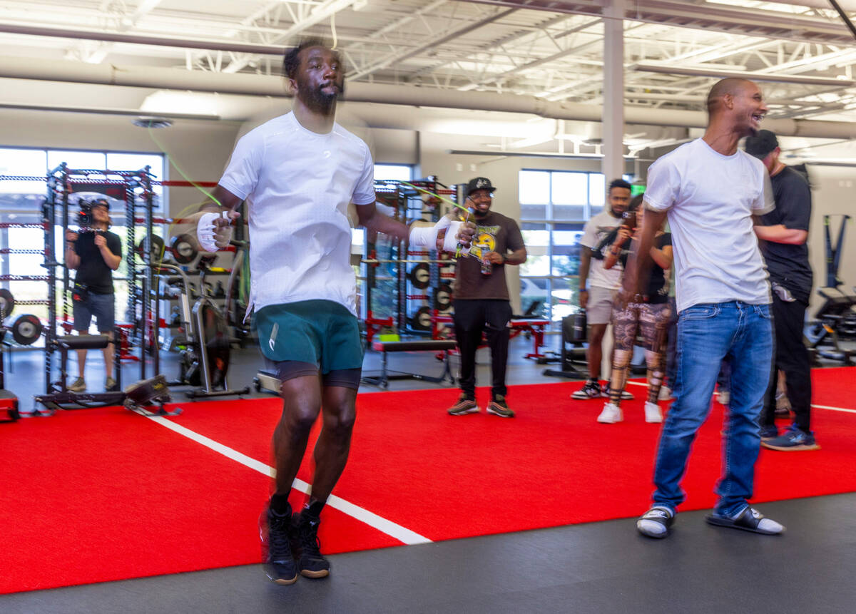 Terence Crawford warms up at the UFC Apex gym on Wednesday, July 19, 2023, in Las Vegas (L.E. B ...