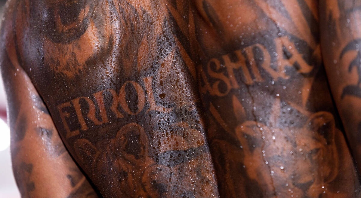 Fighter Errol Spence Jr. has his name and that of Ashra Ortiz amongst many other tattoos on his ...