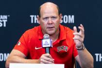 UNLV football head coach Barry Odom addresses the media during the Mountain West football media ...