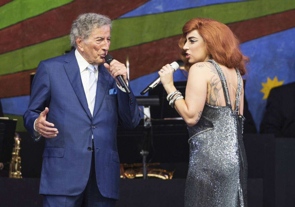 Tony Bennett and Lady Gaga perform during the New Orleans Jazz & Heritage Festival on April ...