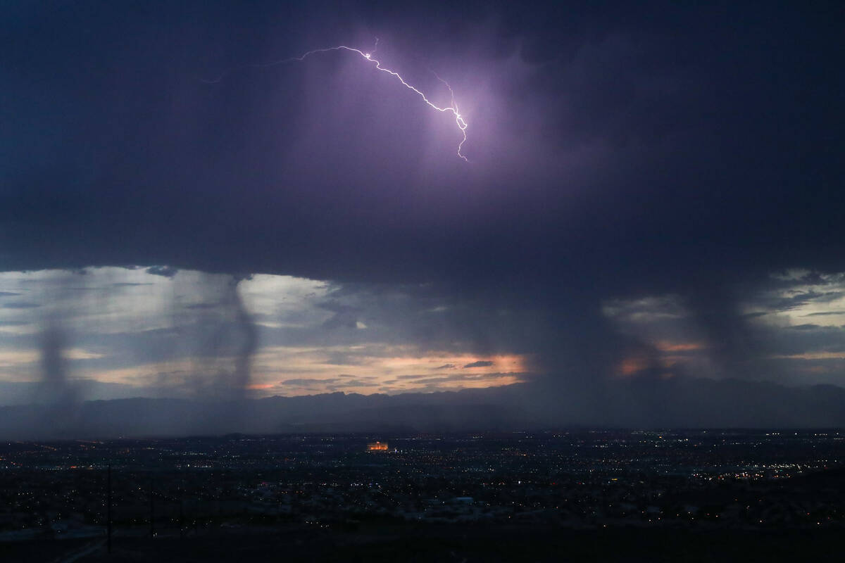 Lightning strikes over Henderson on Sunday, July 23, 2023. (Daniel Pearson/Las Vegas Review-Jo ...