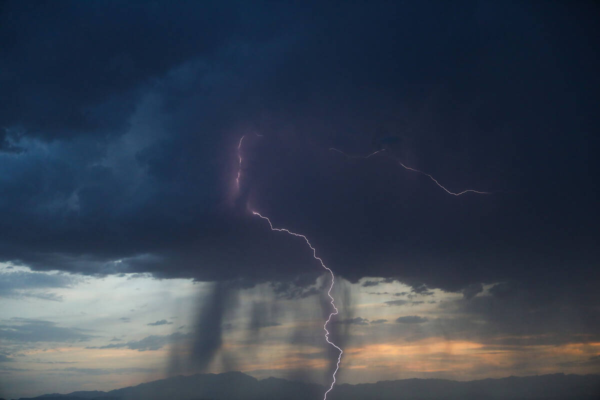 Lightning strikes over Henderson on Sunday, July 23, 2023. (Daniel Pearson/Las Vegas Review-Jou ...