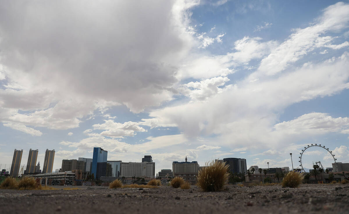 Potential storm clouds brew over the Strip on Sunday, July 23, 2023, in Las Vegas. (Daniel Pear ...