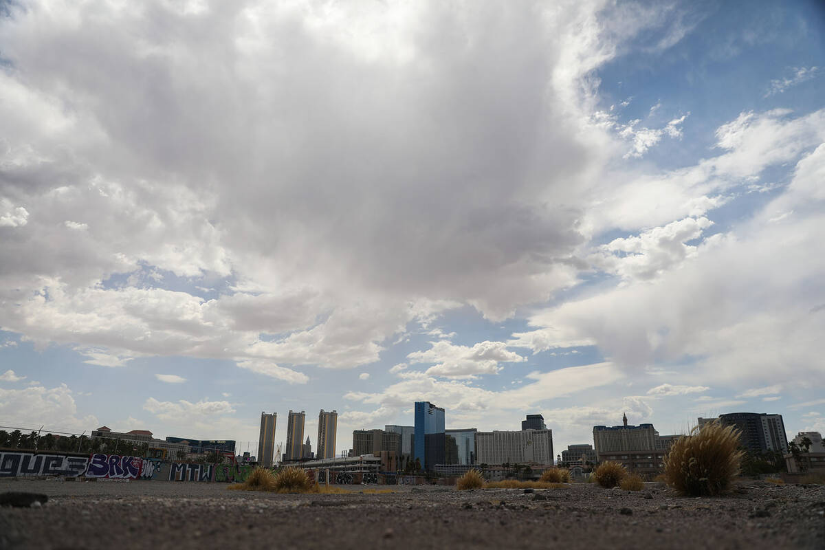 Potential storm clouds brew over the Strip on Sunday, July 23, 2023, in Las Vegas. (Daniel Pear ...