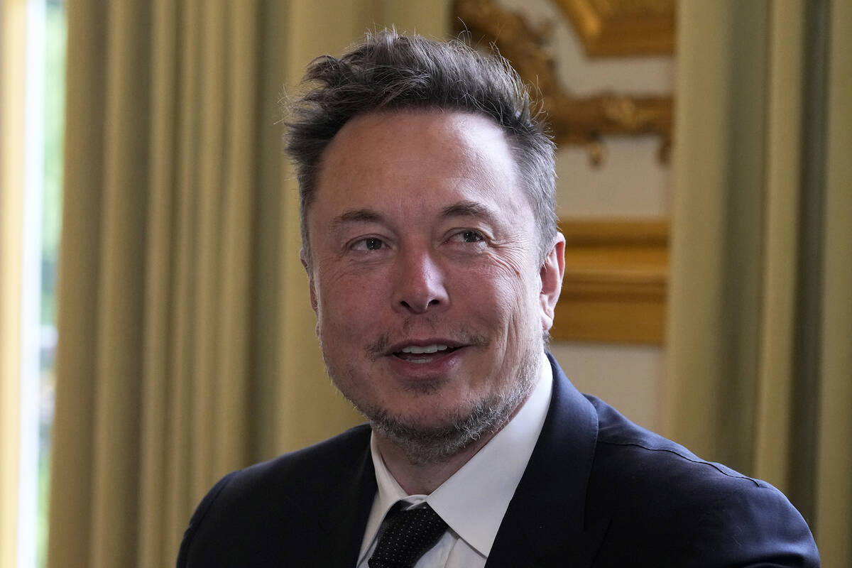 Twitter, now X. Corp, and Tesla CEO Elon Musk poses before his talks with French President Emma ...