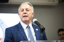 Gov. Joe Lombardo addresses the crowd at a ceremonial signing event for Senate Bill 92, a law t ...