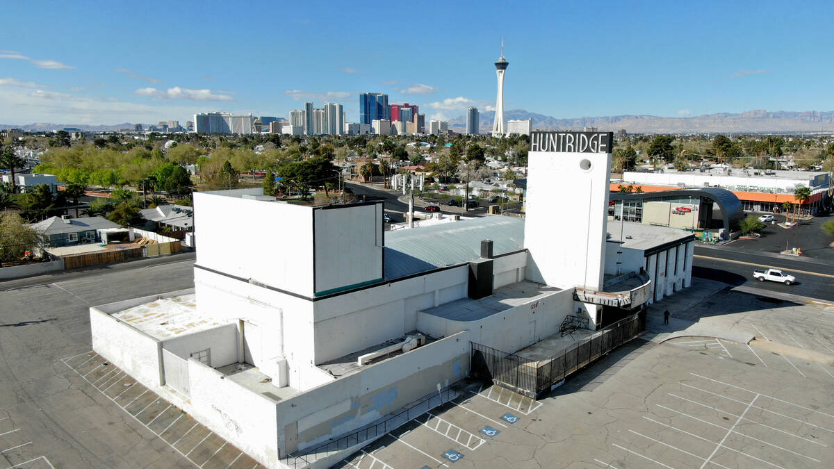 An aerial view of the Huntridge Theater in Las Vegas on March 26, 2021. (Las Vegas Review-Journal)