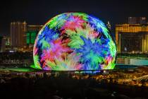 The Sphere illuminates the Las Vegas skyline to celebrate Independence Day as the Exosphere is ...