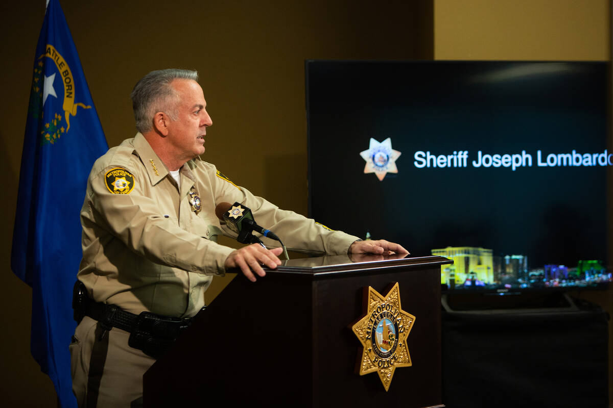 Sheriff Joe Lombardo, of the Las Vegas Metropolitan Police Department, discusses the arrests of ...