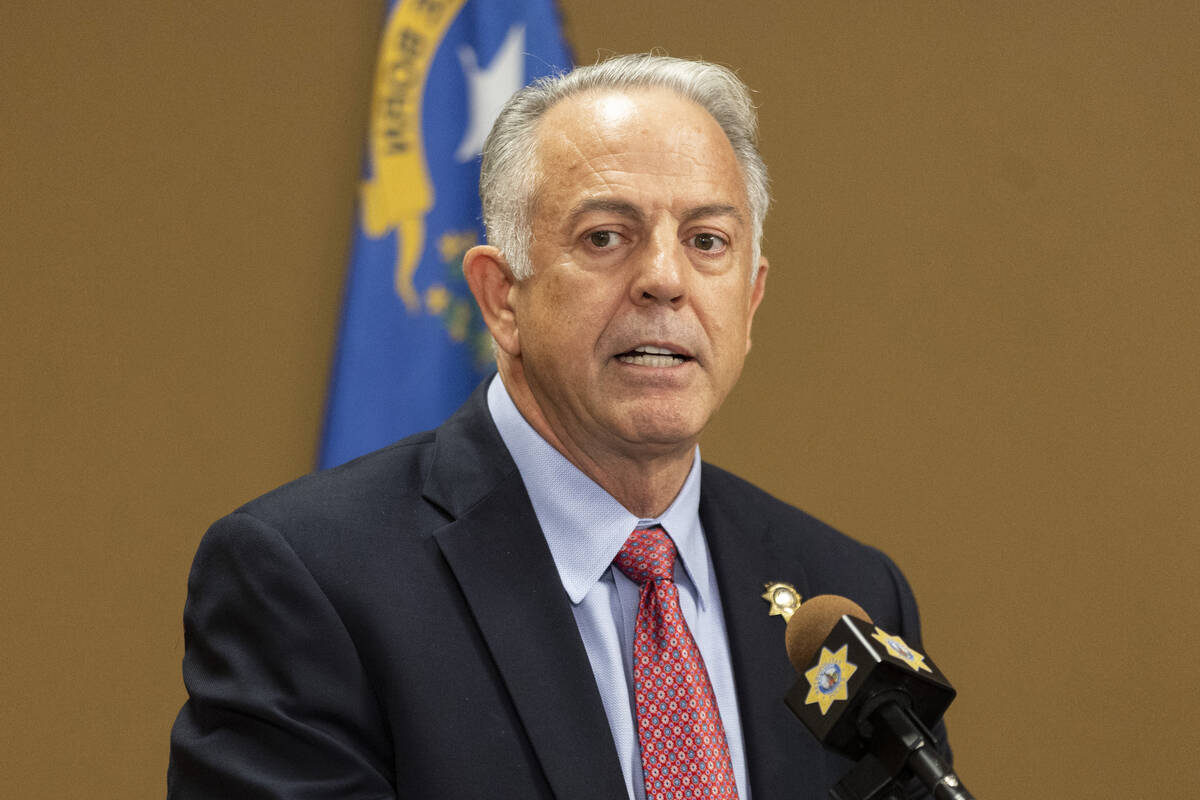 Sheriff Joe Lombardo speaks on the arrest of Robert Telles during a press conference at the Las ...