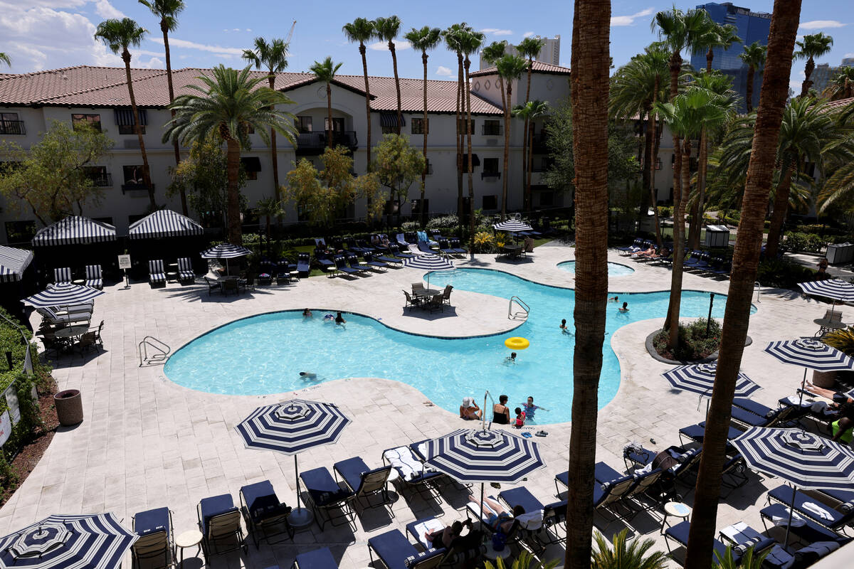 The newly renovated pool is seen at the Tuscany in Las Vegas Tuesday, July 25, 2023, ahead of t ...