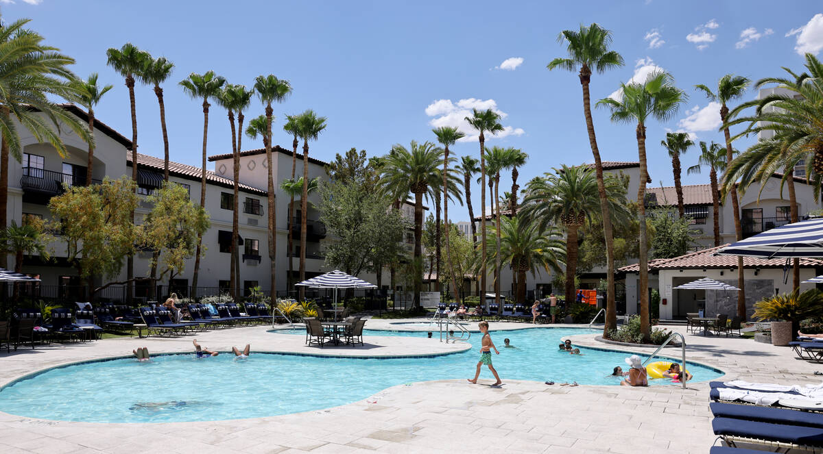 The newly renovated pool is seen at the Tuscany in Las Vegas Tuesday, July 25, 2023, ahead of t ...