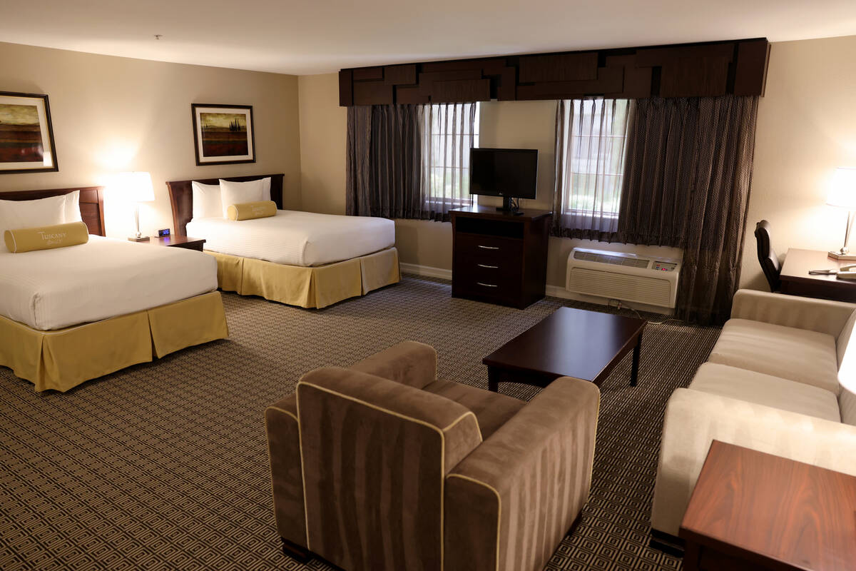 A newly renovated room is seen at the Tuscany in Las Vegas Tuesday, July 25, 2023, ahead of the ...