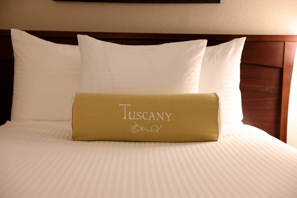A newly renovated room is seen at the Tuscany in Las Vegas Tuesday, July 25, 2023, ahead of the ...